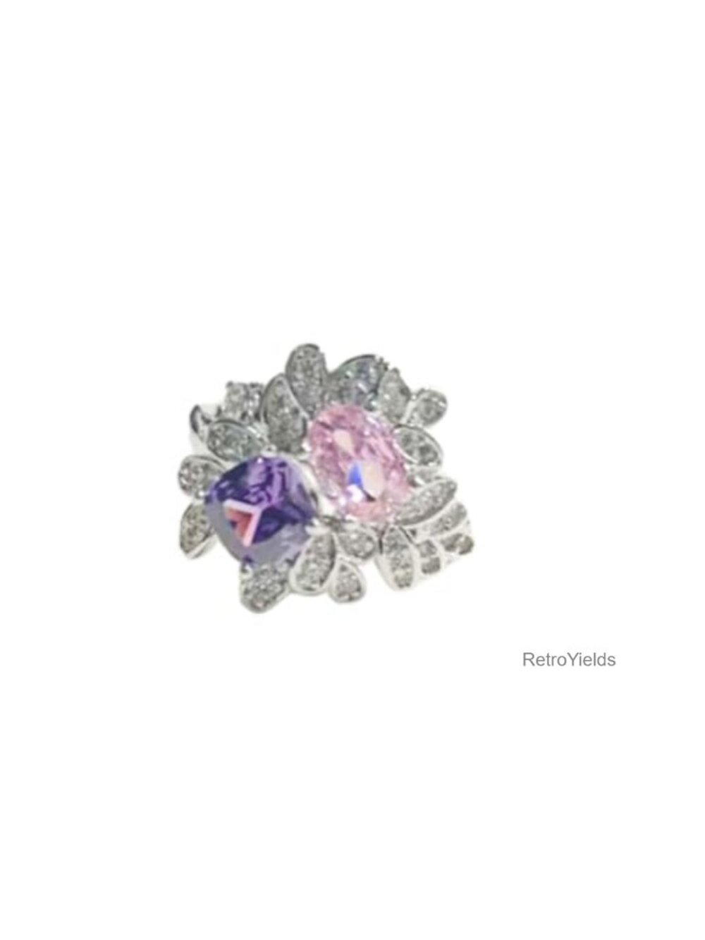 Silver-Plated Adjustable Open Ring with Cubic Zirconia Halo
